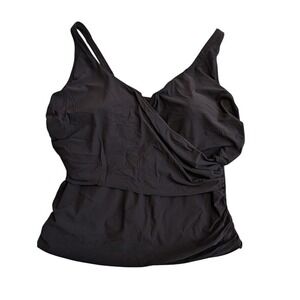 Lands' End Women's Black Ruched Tummy Control‎ Tankini Swim Top Size 26W
